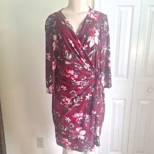 Nina Leonard Floral Wrap Dress, Size Large